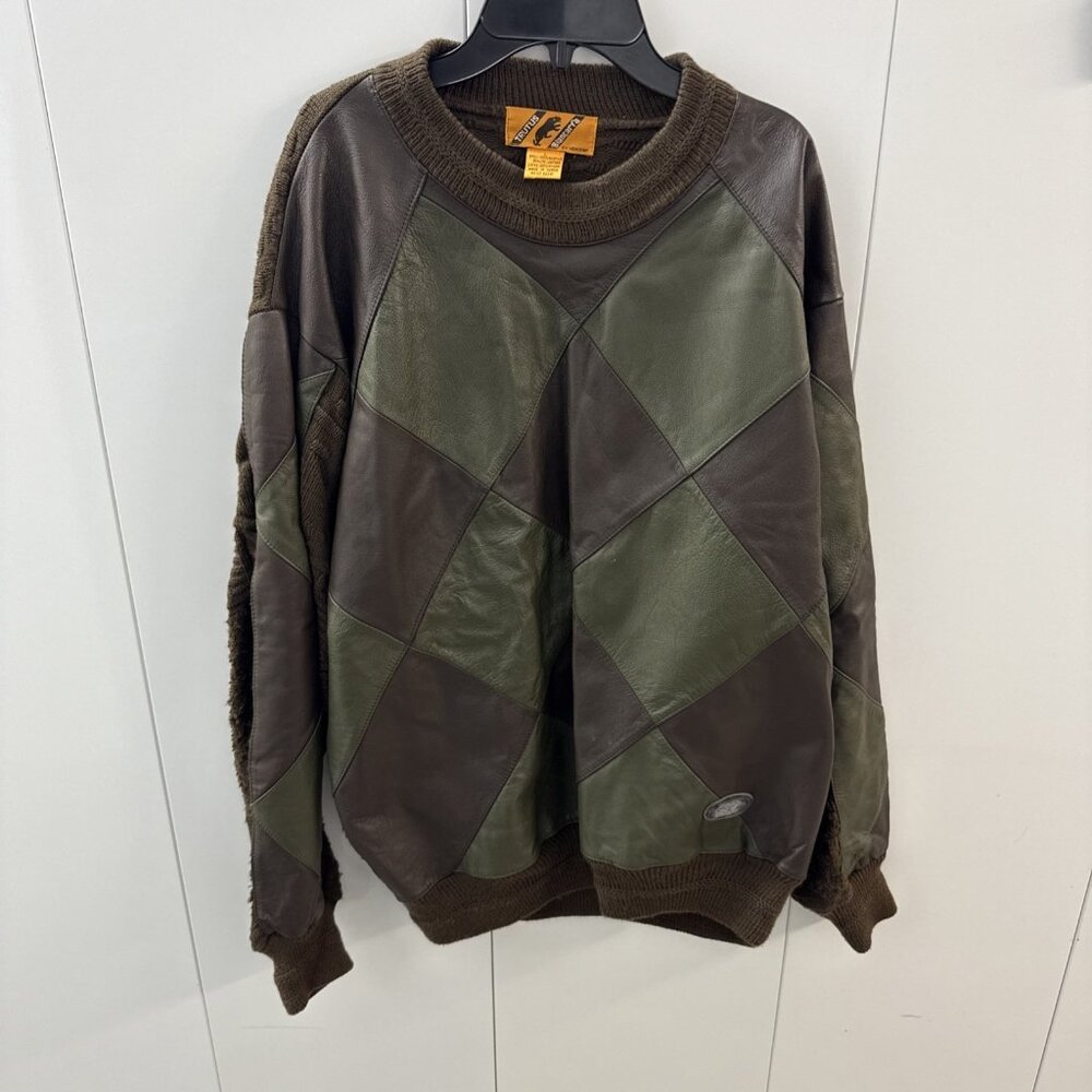 Vintage 90’s Trutus Biancarra Crewneck Sweater Mens Large Leather Patchwork